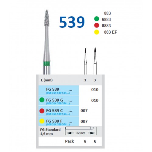 Freze diamantate, flacara, micropreparatii, forma 539 HORICO